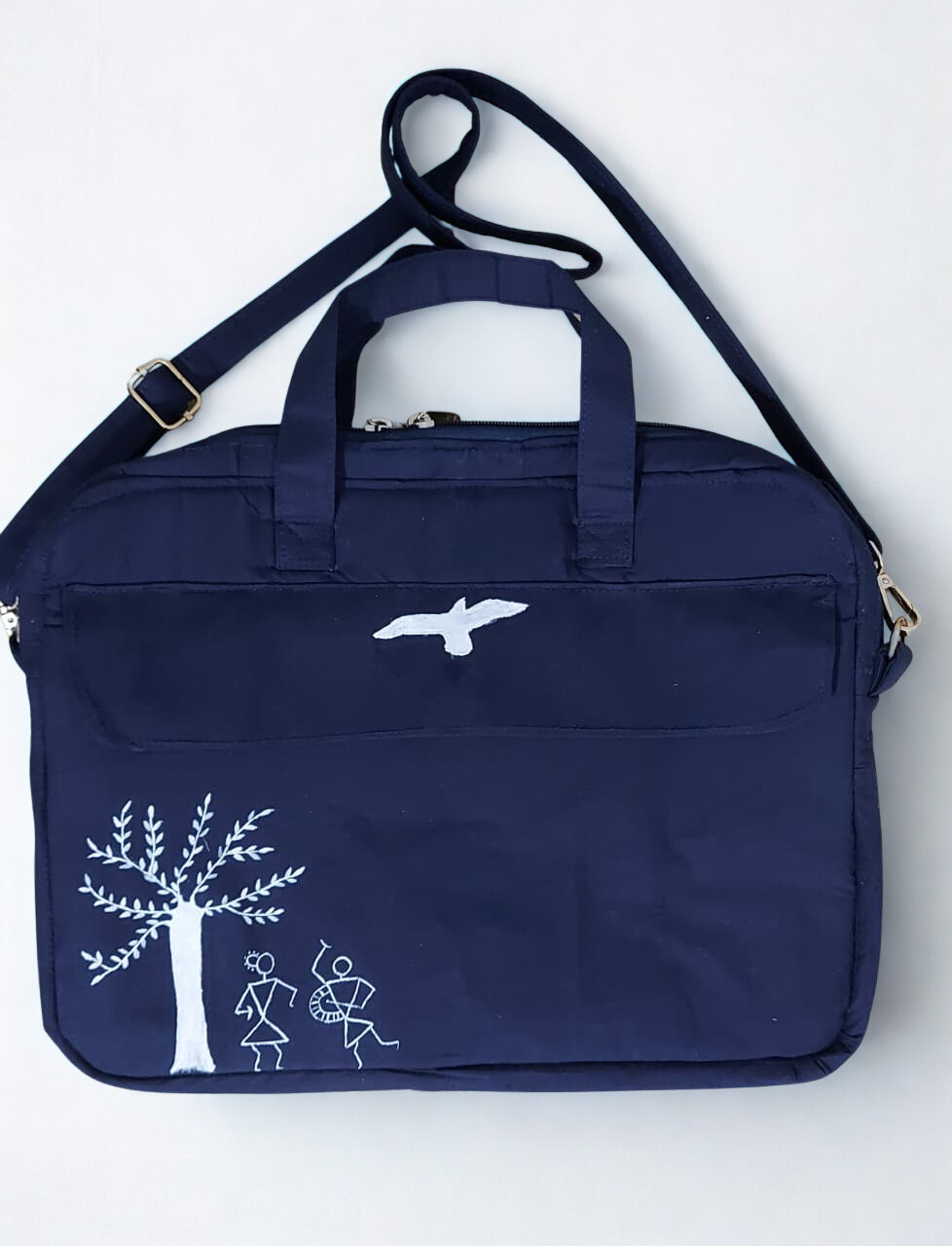 Navy Warli Kalapankh Laptop Bag