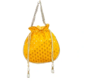 Mustard Yellow Golden Motif Potli Bag
