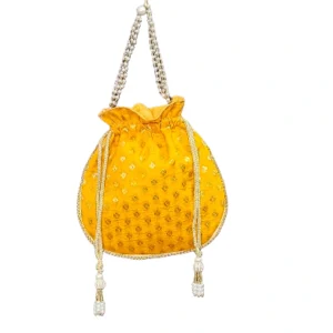 Mustard Yellow Golden Motif Potli Bag