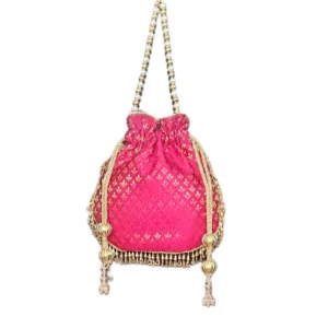 Imperial Pink Golden Mesh Potli