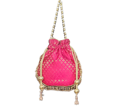 Imperial Pink Golden Mesh Potli