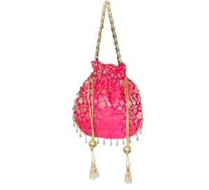 Fuchsia Pink Golden Motif Potli Bag