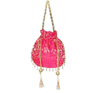Fuchsia Pink Golden Motif Potli Bag