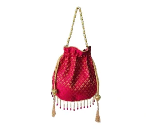 Regal Red Golden Dot Potli Bag