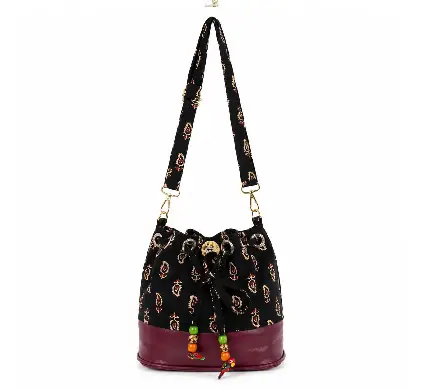 RangRiwaaz Leather & Block Print Bucket Sling Bag