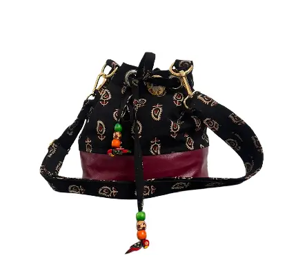 RangRiwaaz Leather & Block Print Bucket Sling Bag - Image 2