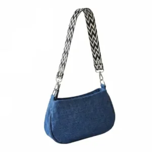 Denim Blue Chevron Strap Shoulder Bag