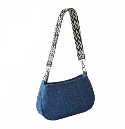 Denim Blue Chevron Strap Shoulder Bag